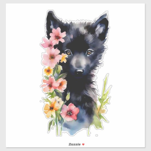 Sticker Coupe d'aquarelle Black Baby Wolf (Feuille)