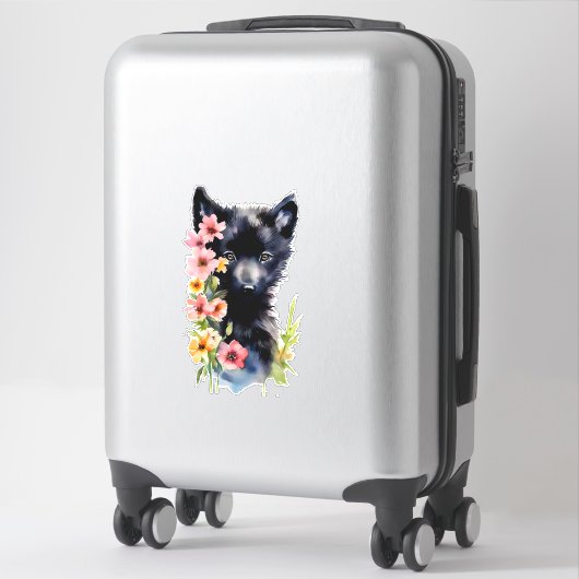 Sticker Coupe d'aquarelle Black Baby Wolf (Sur valise)