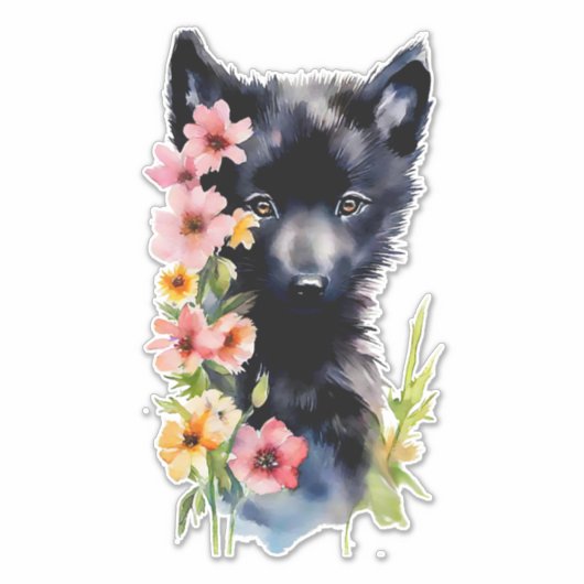 Sticker Coupe d'aquarelle Black Baby Wolf (Devant)