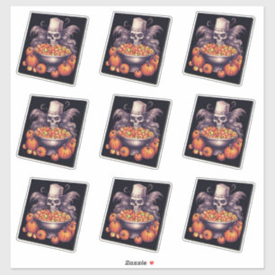 Sticker Coupe de bonbons crâne et citrouilles chapeau blan