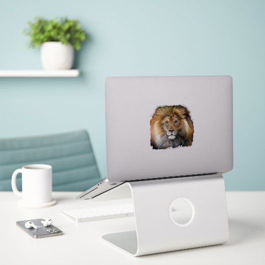 Sticker Coupe de l'autocollant de lion gras (Ordinateur portable sur le bureau)
