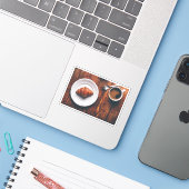 Sticker Coupe du Café et Croissant sur table rustique (Ordinateur portable avec iPhone)