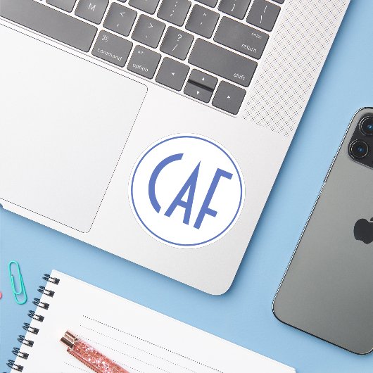 Sticker Coupe Monogramme Bleu et Blanc Baiser (Ordinateur portable avec iPhone)