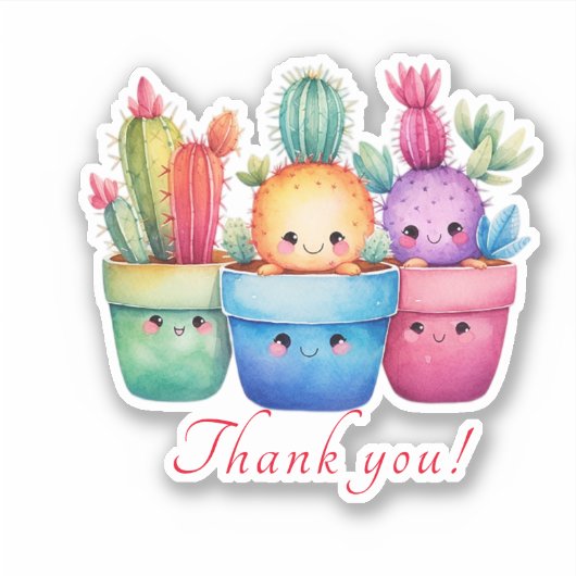 Sticker Coupe personnalisée Cute Merci rose Cactus Aquarel (Devant)