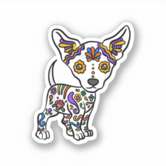 Sticker coupe sugar skull chihuahua