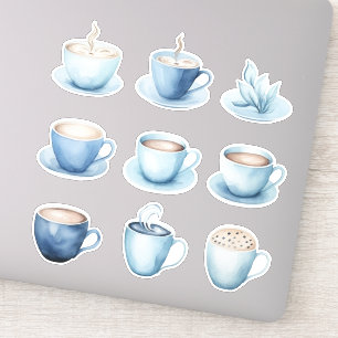 Sticker Coupes de café bleu aquarelle