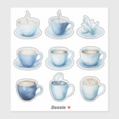 Sticker Coupes de café bleu aquarelle (Feuille)