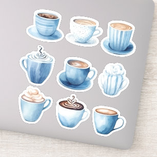 Sticker Coupes de café bleu aquarelle 4