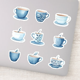 Sticker Coupes de café en aquarelle bleue 3