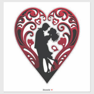 Sticker Couple dansant à l'intérieur d'un cœur orné rouge