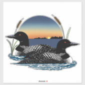 Sticker Couple de huards coucher de soleil bleu lac faune (Feuille)