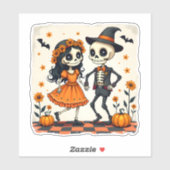 Sticker Couple de squelette d'Halloween mignon en orange (Feuille)