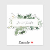 Sticker Couple de verdure de mariage moderne Noms Chic (Feuille)