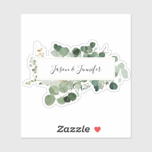 Sticker Couple de verdure de mariage moderne Noms Chic (Feuille)