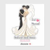Sticker Couple Juste Marié Personnalisable (Feuille)