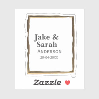 Sticker Couple name gray golden frame border wedding date 