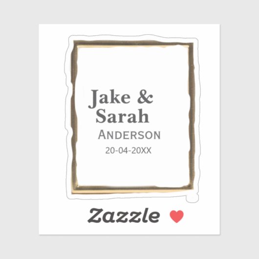 Sticker Couple name gray golden frame border wedding date (Feuille)