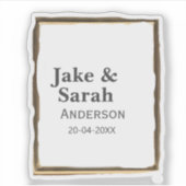 Sticker Couple name gray golden frame border wedding date (Devant)