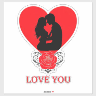 Sticker Couple s'étreignant dans un cœur rouge avec une ro