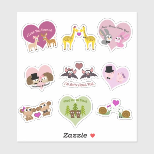 Sticker Couples d'animaux mignons (Feuille)