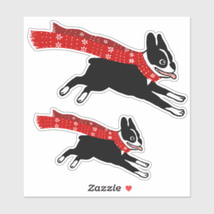 Sticker Courir Boston Terrier avec le chien mignon de l'Éc