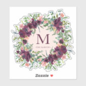 Sticker Couronne d'aquarelle violette rustique avec monogr (Feuille)