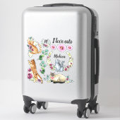 Sticker Couronne de chats mignons avec monogramme et nom (Sur valise)