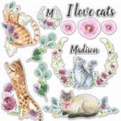 Sticker Couronne de chats mignons avec monogramme et nom (Devant)