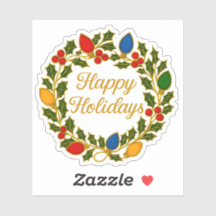 Sticker Couronne de fêtes de Noël lumières et houx
