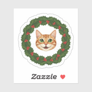 Sticker Couronne de Noël de chat Kitty souriante Holly Jol