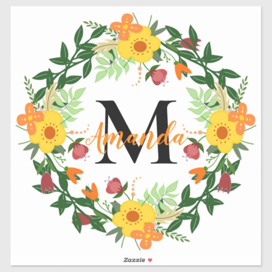 Sticker Couronne florale monogramme (Feuille)