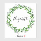 Sticker Couronne vert aquarelle. Nom botanique d'été (Feuille)