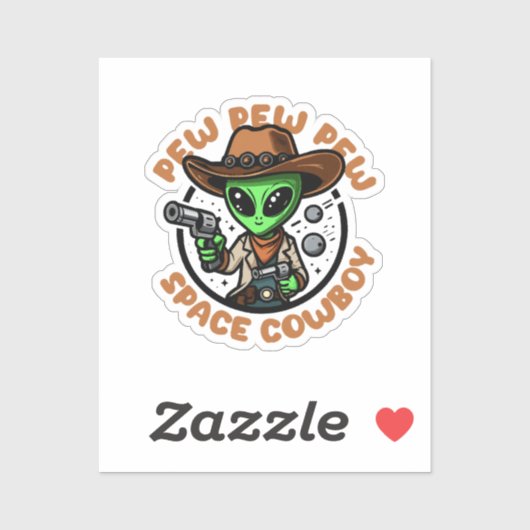 Sticker Cow-boy de l'espace drôle d'alien (Feuille)