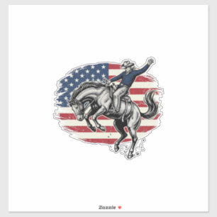 Sticker Cowboy Rodeo Vintage Cavalier Patriotique Cheval V