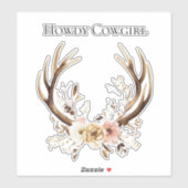 Sticker Cowgirl Deer Antlers Floral Howdy (Feuille)