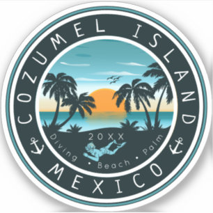 Sticker Cozumel Mexique Plongée Scuba Sunset Souvenir 80s