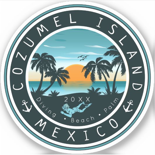 Sticker Cozumel Mexique Plongée Scuba Sunset Souvenir 80s (Devant)