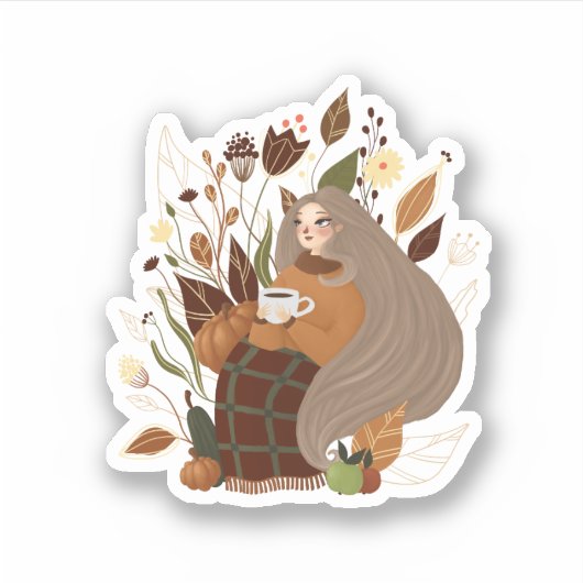 Sticker Cozy Autumn Girl (Devant)