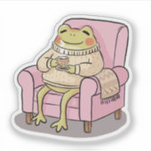 Sticker Cozy Frog Drinking Tea On Sofa Illustration (Devant)