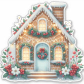 Sticker Cozy Gingerbread House Holiday Illustration (Devant)