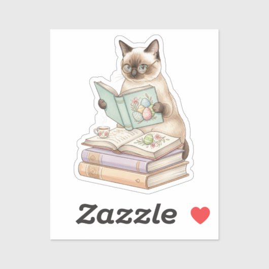 Sticker Cozy Librarian Cat Reading Easter Book Bookworm  (Feuille)