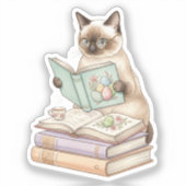 Sticker Cozy Librarian Cat Reading Easter Book Bookworm  (Recto)