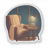 Sticker Cozy Reading Nook on Rainy Night (Devant)