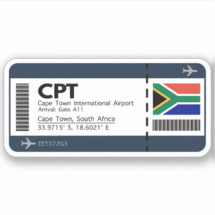 Sticker CPT Cape Town Boarding Pass - Afrique du Sud