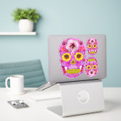 Sticker Crâne à fleurs 7 (Ordinateur portable sur le bureau)