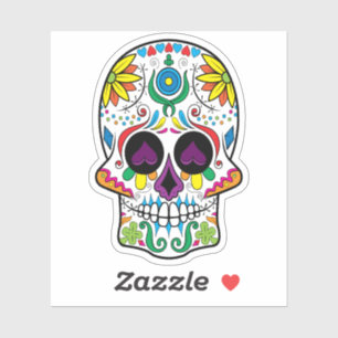 Sticker Crâne à sucre fleuri coloré no.4