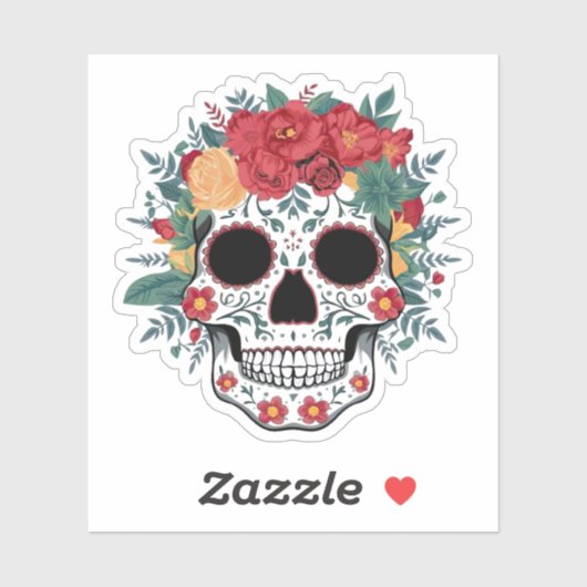Sticker Crâne à sucre floral (Feuille)