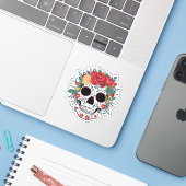 Sticker Crâne à sucre floral (Ordinateur portable avec iPhone)