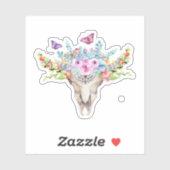 Sticker Crâne animal Boho avec papillons et fleurs (Feuille)