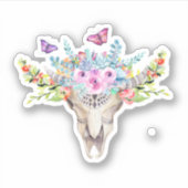 Sticker Crâne animal Boho avec papillons et fleurs (Devant)